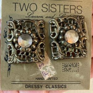 Two Sisters‎ Lauren & Leah Ornate Vintage Clip on Earrings New Old Stock